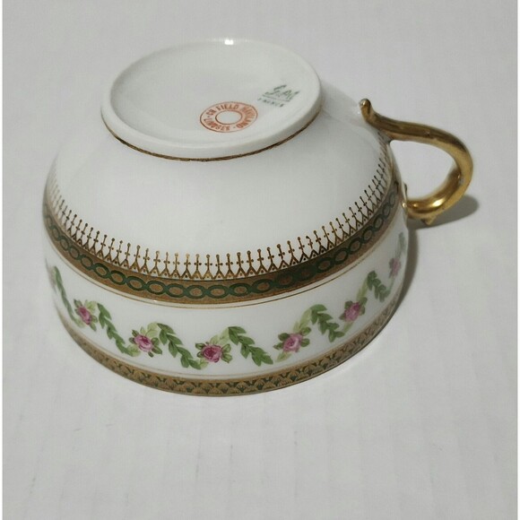 Goa France Che Field Haviland Limoges Cup with Saucer Rose Garland Green Gold - Picture 9 of 14